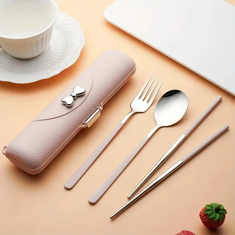 Portable 3pc Stainless Steel Travel Cutlery Set with Storage Box | Chopstick Fork Spoon | Kitchen Dining Essentials 
Portable 3pc Stainless Steel Travel Cutlery Set with Storage Box | Chopstick Fork Spoon | Kitchen Dining Essentials
