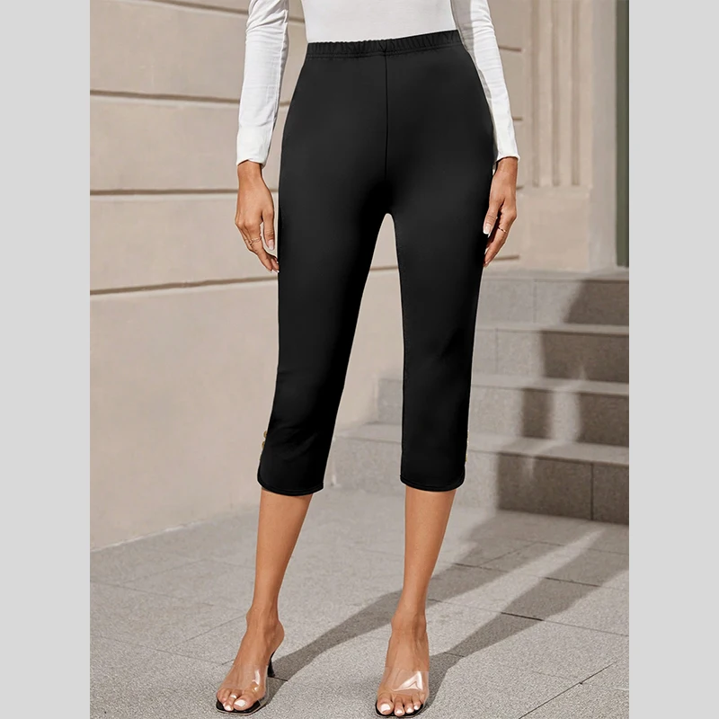 Female Pant Spring and Summer Popular Simple High Waist Women's Seven Pants Vintage Style Side Button Design
Female Pant Spring and Summer Popular Simple High Waist Women's Seven Pants Vintage Style Side Button Design