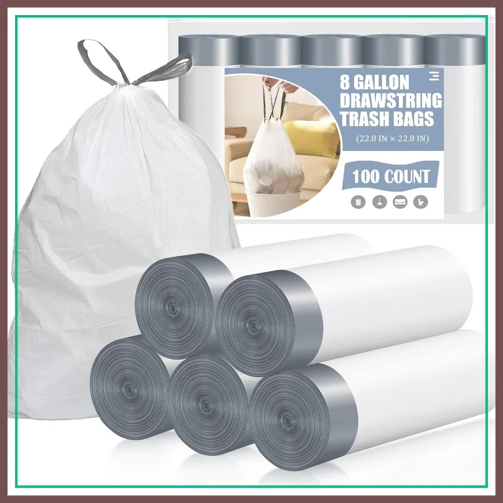 8 Gallon Drawstring Trash Bags, 100 Count, Medium Pre-Separated Garbage Bags, Unscented White, 22.8x22.8 Inches
8 Gallon Drawstring Trash Bags, 100 Count, Medium Pre-Separated Garbage Bags, Unscented White, 22.8x22.8 Inches