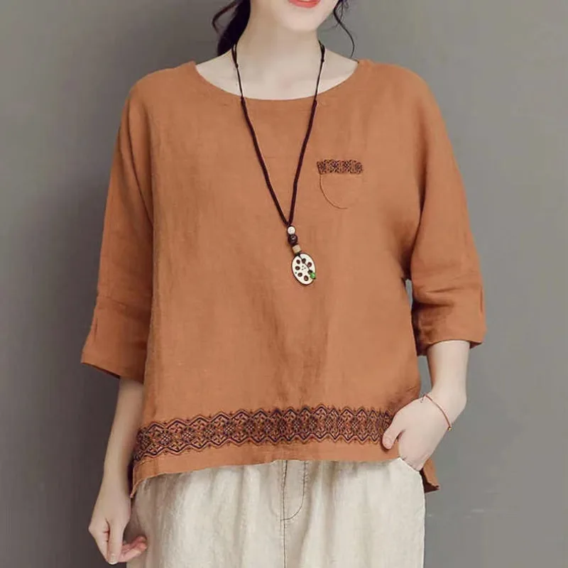 2023 Summer New Women's Clothing Retro Cotton Hemp Short Sleeve Round Neck T-shirt Large Loose Cover Fleece Pullover Bottom Tops
2023 Summer New Women's Clothing Retro Cotton Hemp Short Sleeve Round Neck T-shirt Large Loose Cover Fleece Pullover Bottom Tops