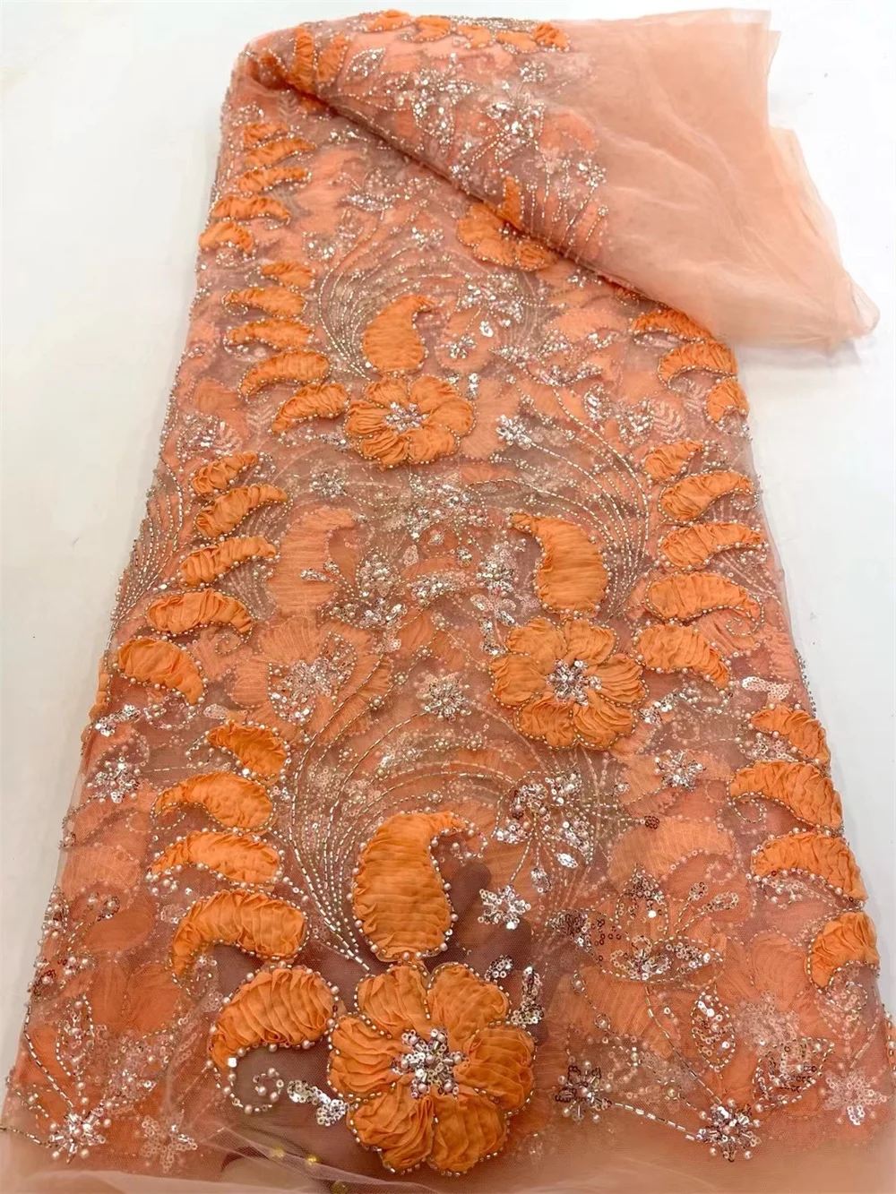 Luxury Nigerian Lace Fabrics 2025 African Fabric Lace High Quality 5 Yards Beaded Orange Embroidered Lace For Wedding Se A1056-1
Luxury Nigerian Lace Fabrics 2025 African Fabric Lace High Quality 5 Yards Beaded Orange Embroidered Lace For Wedding Se A1056-1