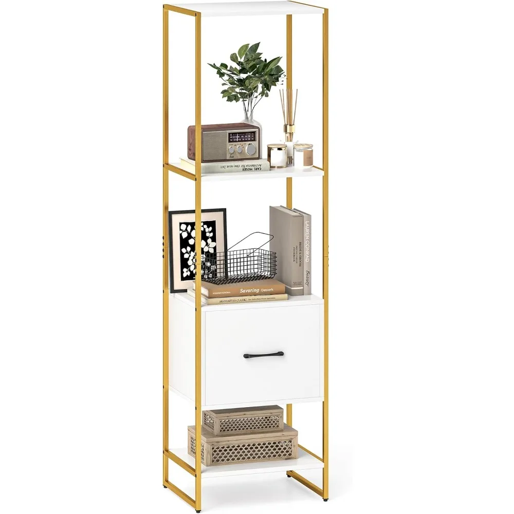 5-Tier Bookshelf with Drawer, Narrow Bookcase w/Open Shelves & Metal Frame, Modern Storage Organizer Shelving Unit, Freestandin
5-Tier Bookshelf with Drawer, Narrow Bookcase w/Open Shelves & Metal Frame, Modern Storage Organizer Shelving Unit, Freestandin