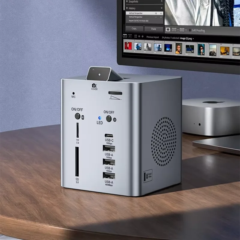 Patented 10-Port USB 3.0 Hub Desktop Docking Station, Built-in 2MP Camera & Dual Speakers, Full Function USB-C Multiport Dock
Patented 10-Port USB 3.0 Hub Desktop Docking Station, Built-in 2MP Camera & Dual Speakers, Full Function USB-C Multiport Dock