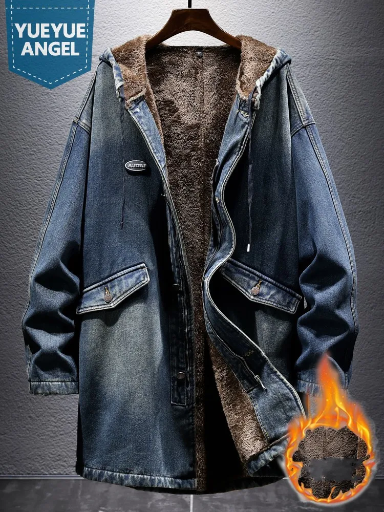 Winter Men Thicken Fleece Lining Mid Long Denim Jacket Loose Fit Hooded Cowboy Coat Casual Streetwear Warm Overcoat Windbreaker
Winter Men Thicken Fleece Lining Mid Long Denim Jacket Loose Fit Hooded Cowboy Coat Casual Streetwear Warm Overcoat Windbreaker