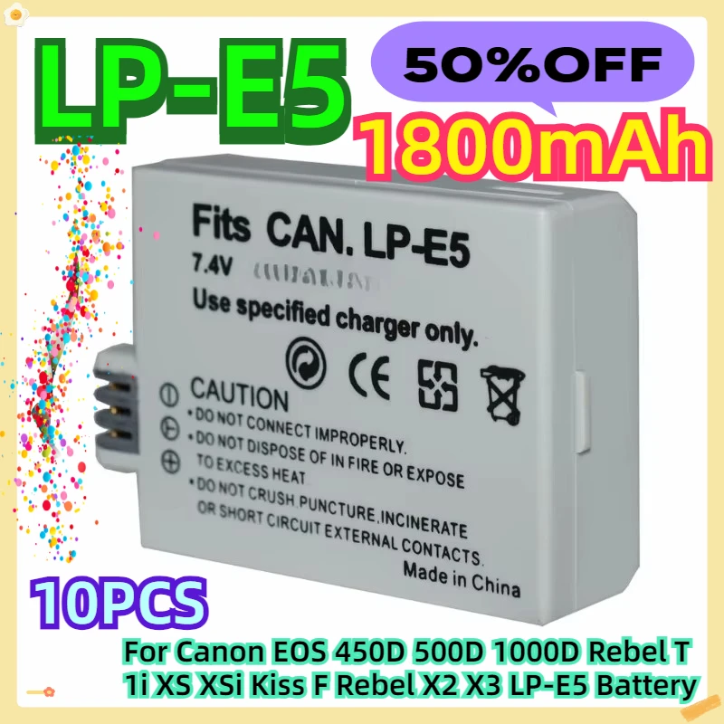 For Canon EOS 450D 500D 1000D Rebel T1i XS XSi Kiss F Rebel X2 X3 LP-E5 Battery 10pcs
For Canon EOS 450D 500D 1000D Rebel T1i XS XSi Kiss F Rebel X2 X3 LP-E5 Battery 10pcs