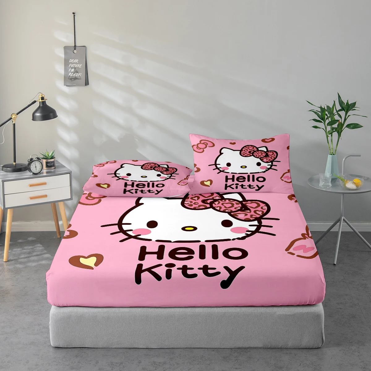 3-Piece High-Definition Digital Printed Bed Sheet Set with Hello Kitty Pattern, Large Floral Print Bed Sheet Set, Includes 1 Fitted Sheet + 1/2 Pillowcase, Suitable for Bedroom, Guest Room, Home Decoration, Polyester Fiber Fitted Sheet + Pillowcase, Ultra
3-Piece High-Definition Digital Printed Bed Sheet Set with Hello Kitty Pattern, Large Floral Print Bed Sheet Set, Includes 1 Fitted Sheet + 1/2 Pillowcase, Suitable for Bedroom, Guest Room, Home Decoration, Polyester Fiber Fitted Sheet + Pillowcase, Ultra
