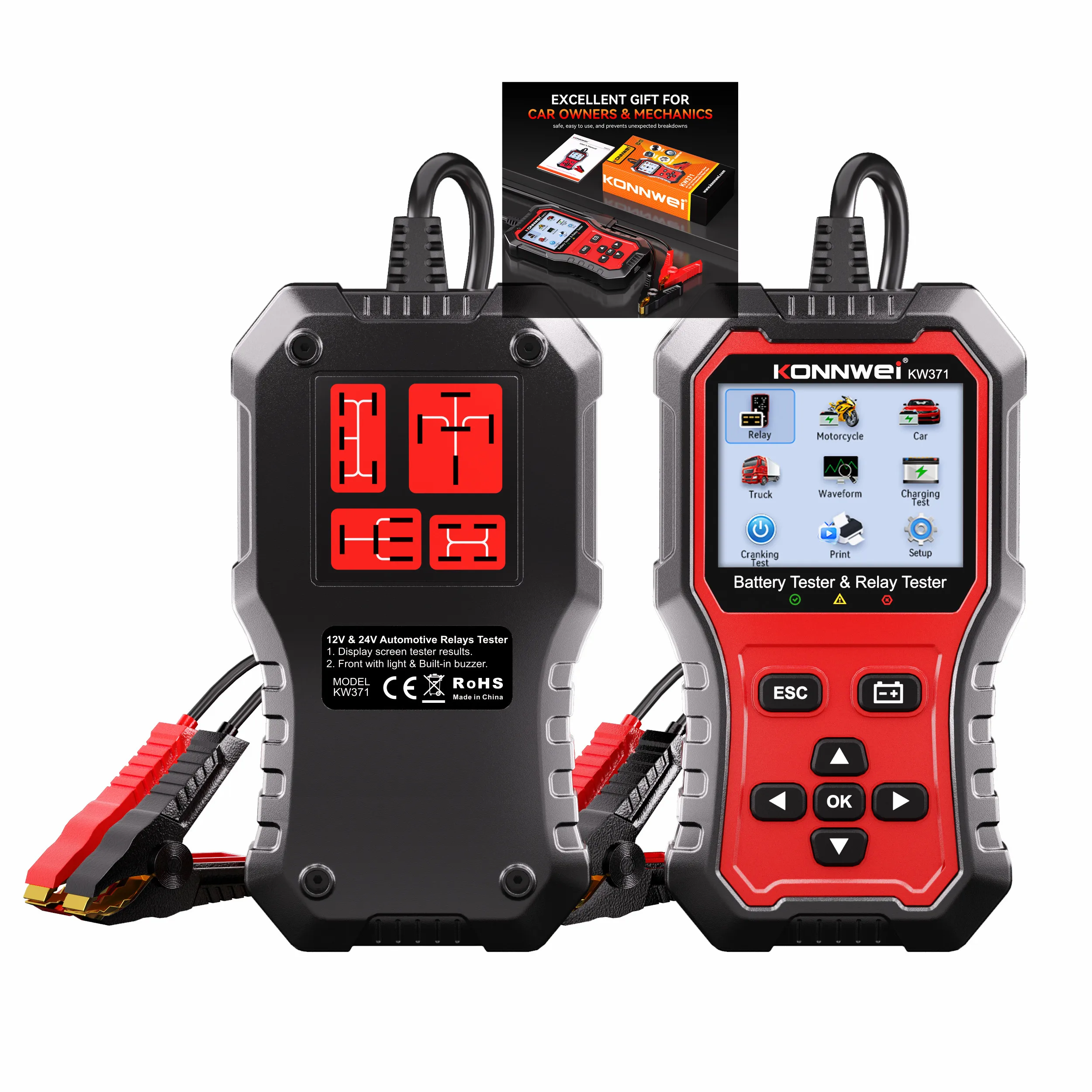 KW371 Battery Tester Automotive 2 in 1 Digital Battery Analyzer Bad Cell Detection Relay Tester 4 Pin 5 Pin LED Indicator
KW371 Battery Tester Automotive 2 in 1 Digital Battery Analyzer Bad Cell Detection Relay Tester 4 Pin 5 Pin LED Indicator