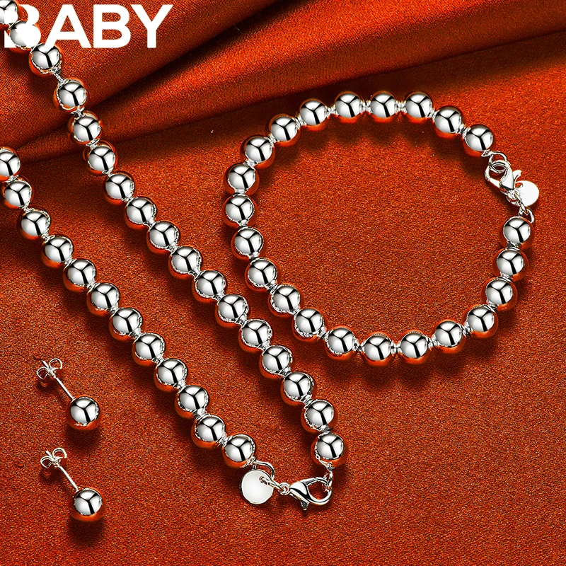 925 Sterling Silver Charms 8mm Smooth Beads Necklaces Bracelets Earrings For Women Lady Wedding Gift Fashion Party Jewelry Sets
925 Sterling Silver Charms 8mm Smooth Beads Necklaces Bracelets Earrings For Women Lady Wedding Gift Fashion Party Jewelry Sets