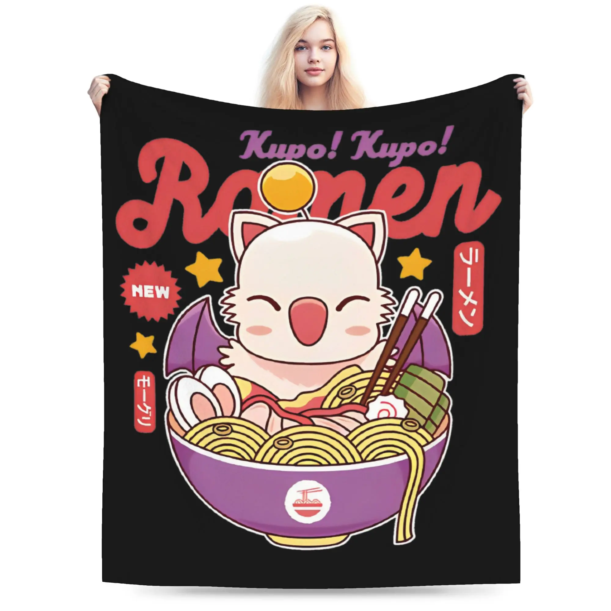 Moogle Kupo Ramen Blanket Fleece Spring Autumn FINAL FANTASY Multi-function Warm Throw Blanket for Home Couch Bedding Throws