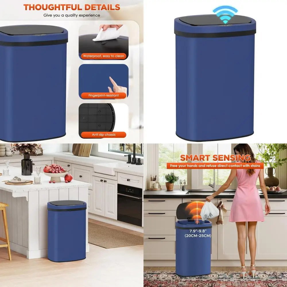 13 Gallon Deep Blue Automatic Touch Lid Trash Can with Motion Sensor, Waterproof for Kitchen, Home, or Office
13 Gallon Deep Blue Automatic Touch Lid Trash Can with Motion Sensor, Waterproof for Kitchen, Home, or Office