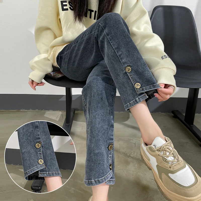High Waist Straight Leg Jeans Women's Spring Autumn New Style Slimming Short plus Split Nine Points Smoke Tube Pants
High Waist Straight Leg Jeans Women's Spring Autumn New Style Slimming Short plus Split Nine Points Smoke Tube Pants