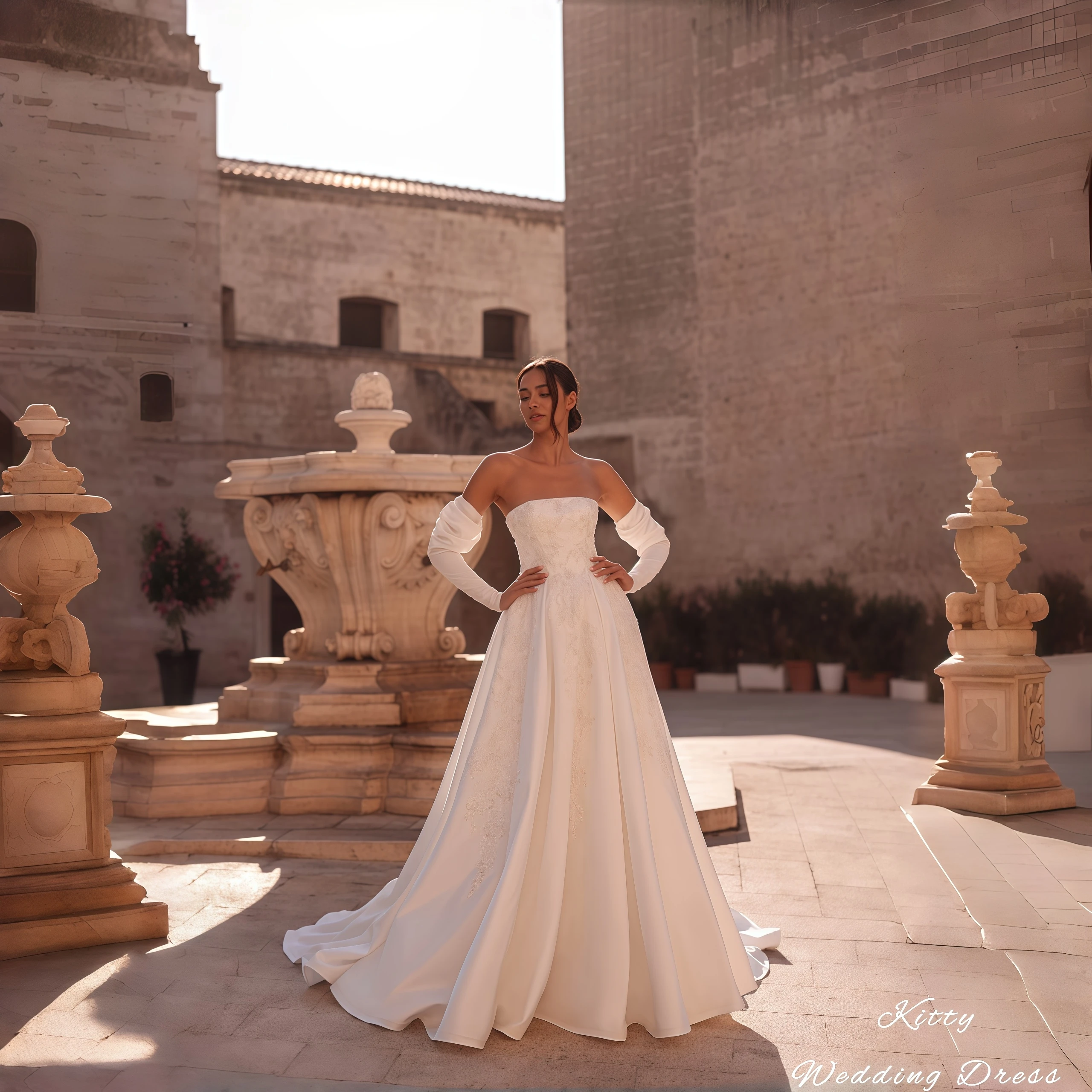 Kitty Customized Simple Wedding Dress Strapless Sweetheart Beaded Lace Appliques Detachable Long Sleeve Satin A-Line Bridal Gown
Kitty Customized Simple Wedding Dress Strapless Sweetheart Beaded Lace Appliques Detachable Long Sleeve Satin A-Line Bridal Gown