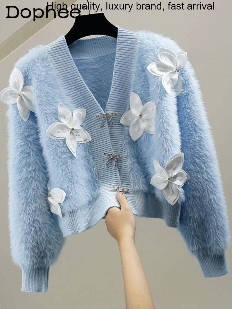 Diamond Heavy Beads Sweet 3D Flower Warm Knitted Cardigan Coat Women Elegant V-neck Short Mink Sweater All-Matching Top
Diamond Heavy Beads Sweet 3D Flower Warm Knitted Cardigan Coat Women Elegant V-neck Short Mink Sweater All-Matching Top