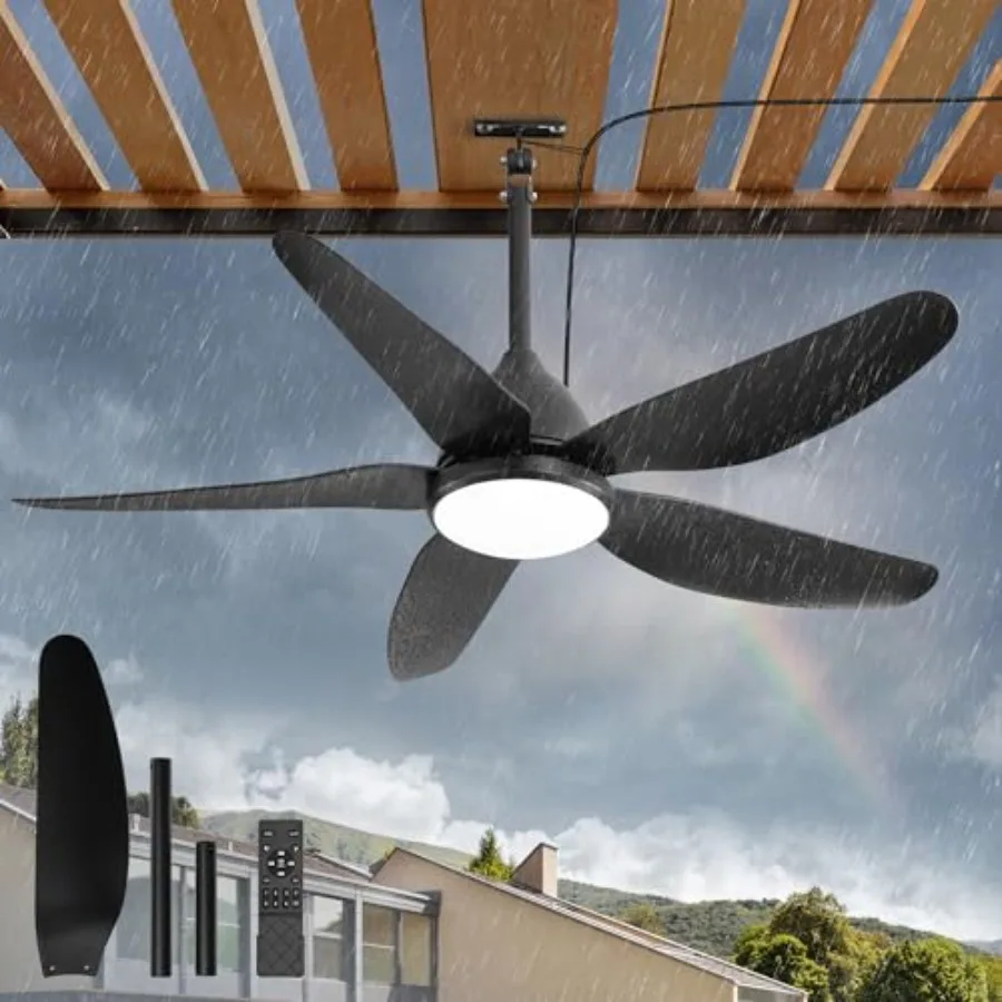 Outdoor ceiling fan for patio, pergola, porch, and gazebo; ABS plastic body in matte black; IP65 waterproof; 6-speed DC motor w
Outdoor ceiling fan for patio, pergola, porch, and gazebo; ABS plastic body in matte black; IP65 waterproof; 6-speed DC motor w