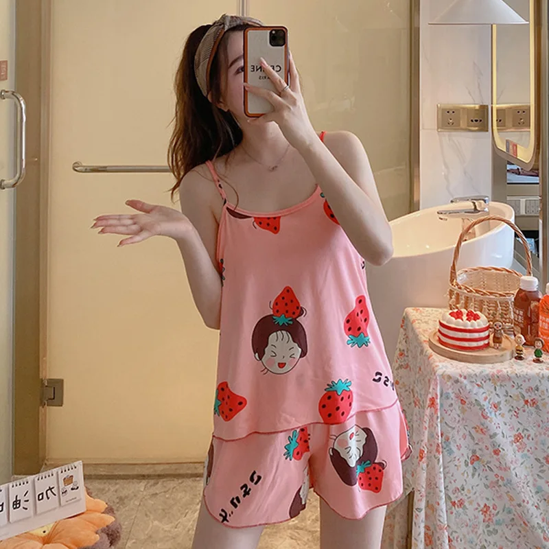 Two Piece Pajamas Set for Women New Milk Silk Summer Printed Loose Suspender Shorts Set for Women's Sleepwear
Two Piece Pajamas Set for Women New Milk Silk Summer Printed Loose Suspender Shorts Set for Women's Sleepwear