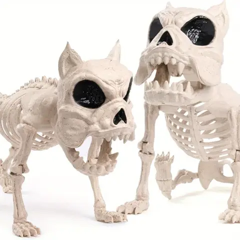 2 Peças de Esqueletos de Cão Articulados de 16 polegadas para Halloween, com Ossos de Plástico e Articulações Flexíveis, para Decoração de Interiores e Exteriores, Cenários Assustadores, Lembrancinhas de Festa e Decorações de Cemitério
