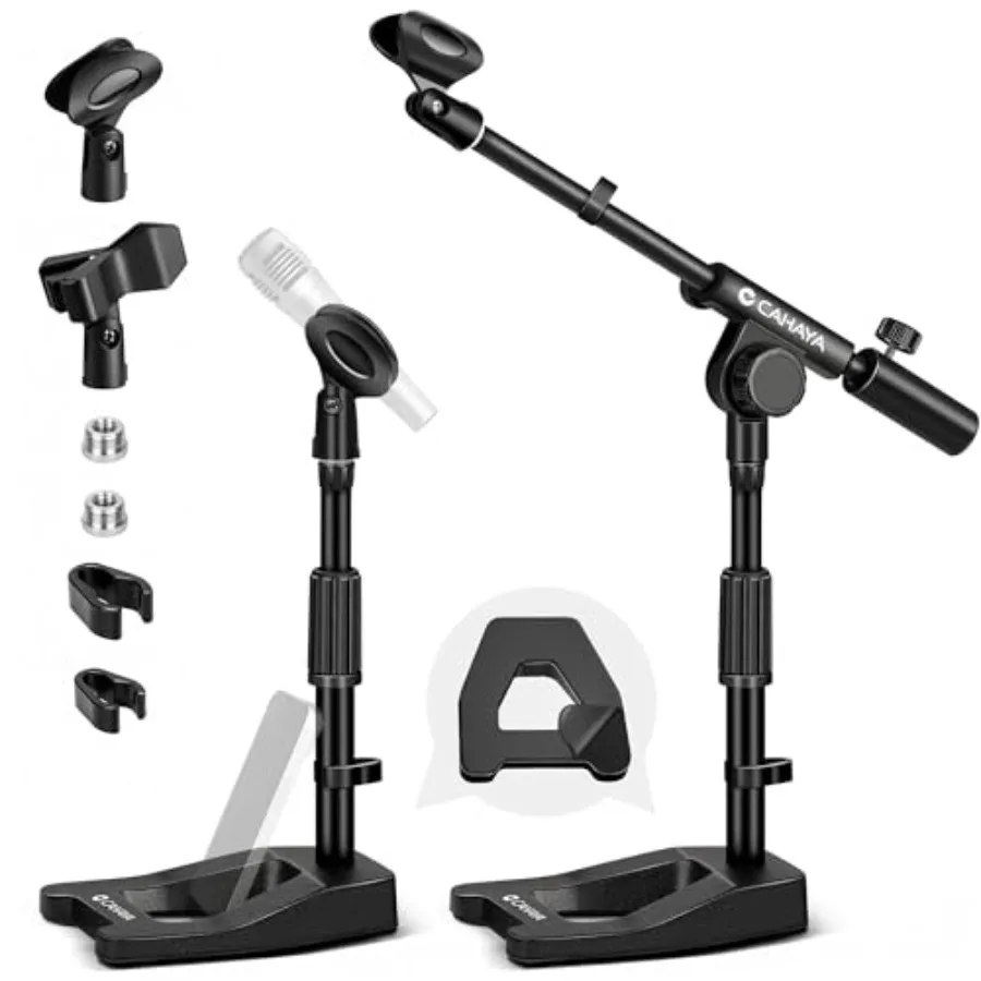 CAHAYA Mic Stand Desk Adjustable Boom Arm Desktop Microphone Stand Metal Weighted Base Aframe Table Mic Mount with 2 Mic Clips
CAHAYA Mic Stand Desk Adjustable Boom Arm Desktop Microphone Stand Metal Weighted Base Aframe Table Mic Mount with 2 Mic Clips