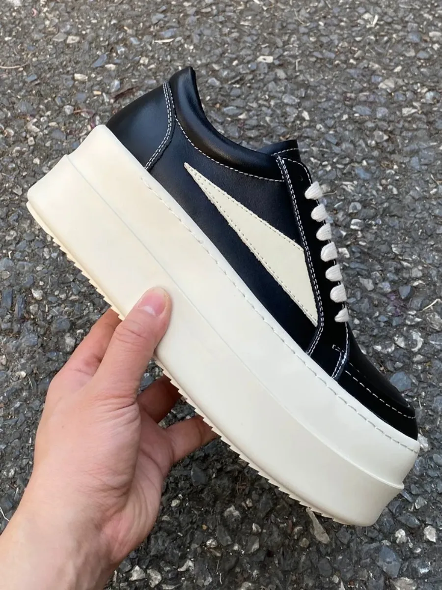 Retro Men Shoe Women Sneaker Black Leather Low Top Casual Shoes Lace Up 6cm Thick Sole Pantshoes Black Cowhide Flat Sneakers
Retro Men Shoe Women Sneaker Black Leather Low Top Casual Shoes Lace Up 6cm Thick Sole Pantshoes Black Cowhide Flat Sneakers