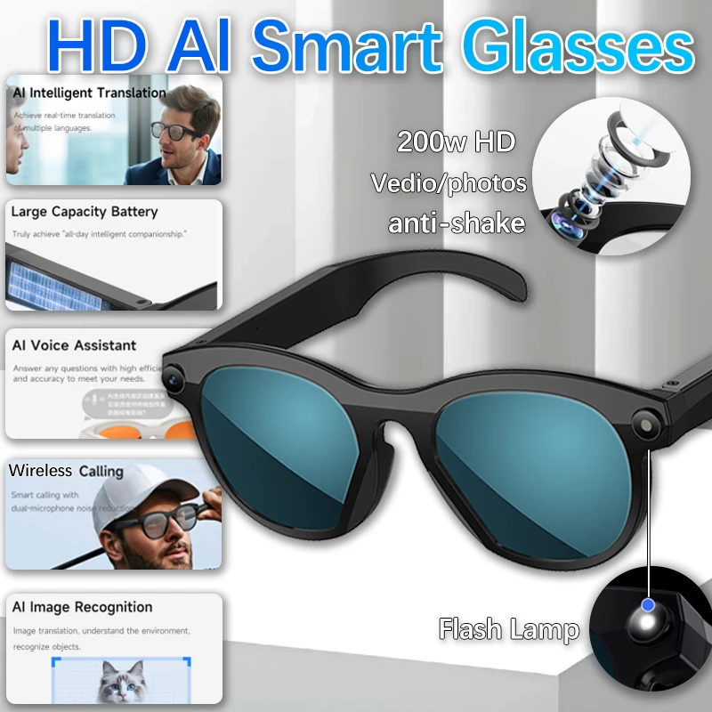 2025 200W HD Smart Glasses With AI Camera For Voice Calls And Translation High-definition Photography Video Recording Sunglasses
2025 200W HD Smart Glasses With AI Camera For Voice Calls And Translation High-definition Photography Video Recording Sunglasses