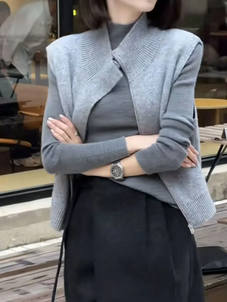 Sli корейский свободный воротник на молнии, вязаный жилет, уникальный красивый осенний топ, женский модный однотонный топ для поездок на работу
Sli корейский свободный воротник на молнии, вязаный жилет, уникальный красивый осенний топ, женский модный однотонный топ для поездок на работу