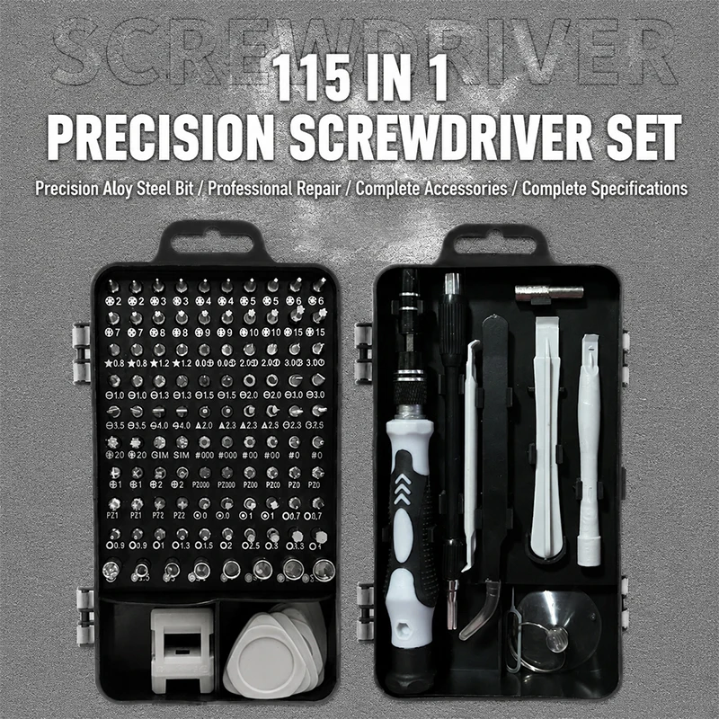 115in1 screwdriver bit set precision disassembly and maintenance tool for electronic digital products with partitioned storage
115in1 screwdriver bit set precision disassembly and maintenance tool for electronic digital products with partitioned storage
