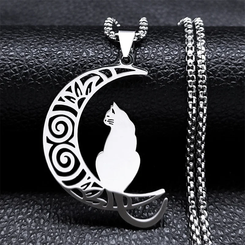 Moon Cat Pendant Necklace for Women Men Stainless Steel Crescent Kitty Lucky Chain Necklaces Aesthetic Jewelry acero inoxidable
Moon Cat Pendant Necklace for Women Men Stainless Steel Crescent Kitty Lucky Chain Necklaces Aesthetic Jewelry acero inoxidable