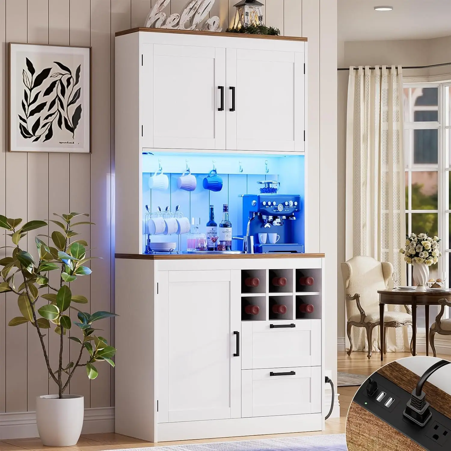72in LED Pantry Storage Cabinet with Outlet Microwave Shelf Wine Rack Drawers Shelves Dining Room White Custom
72in LED Pantry Storage Cabinet with Outlet Microwave Shelf Wine Rack Drawers Shelves Dining Room White Custom