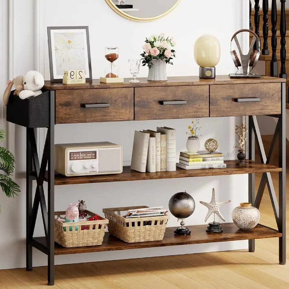 47" Entryway Table with 3 Drawers and 3 Tier Storage Shelves, Industrial Narrow Long Sofa Table, Farmhouse Style Console Table
47" Entryway Table with 3 Drawers and 3 Tier Storage Shelves, Industrial Narrow Long Sofa Table, Farmhouse Style Console Table