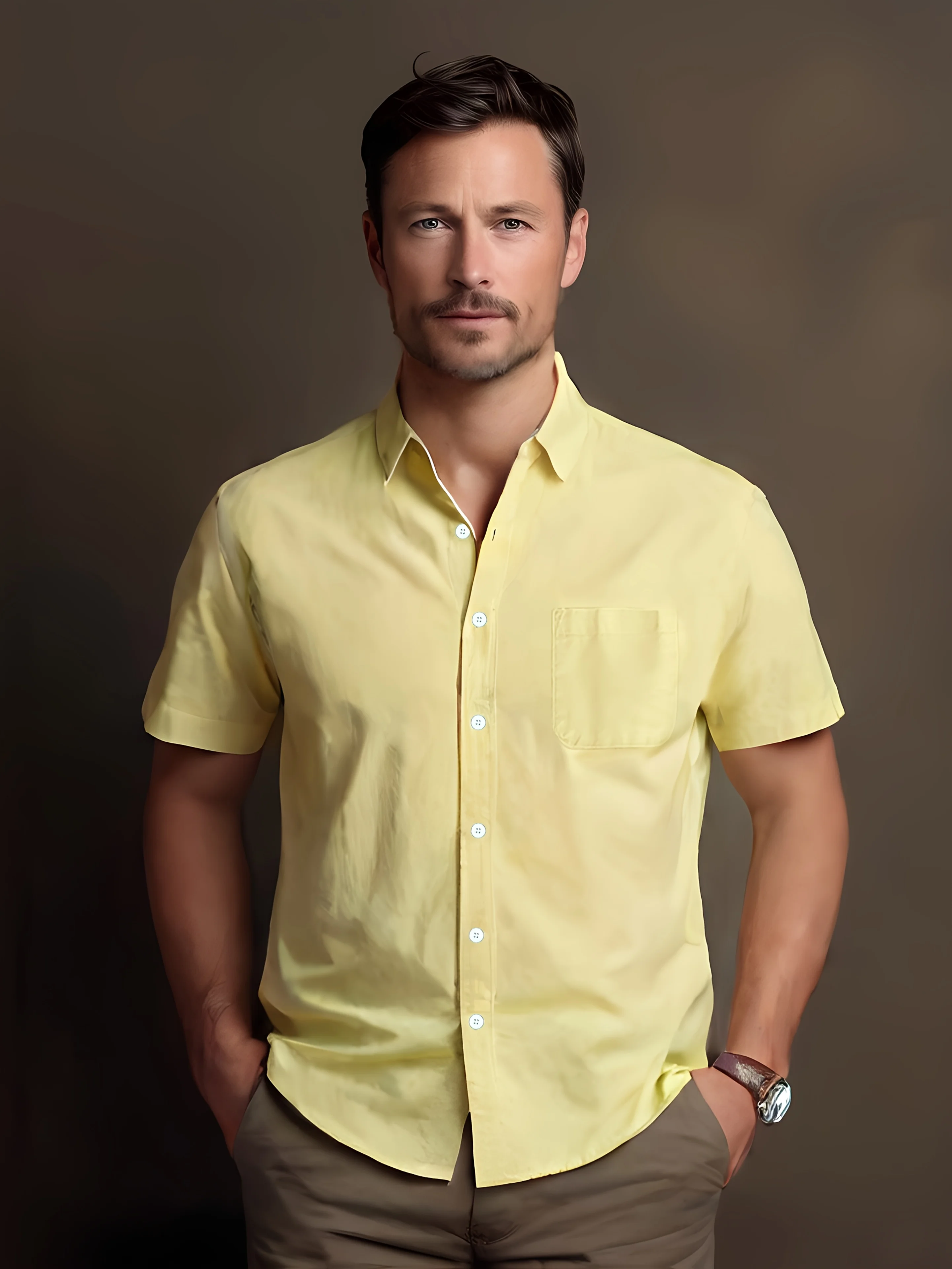 Fashionable High-Quality 100% Pure Cotton Solid Color Simple Men's Short-Sleeve Shirt for Summer, Casual Everyday Wear, Solid Color Business Regular Fit Breathable Soft Shirt
Fashionable High-Quality 100% Pure Cotton Solid Color Simple Men's Short-Sleeve Shirt for Summer, Casual Everyday Wear, Solid Color Business Regular Fit Breathable Soft Shirt
