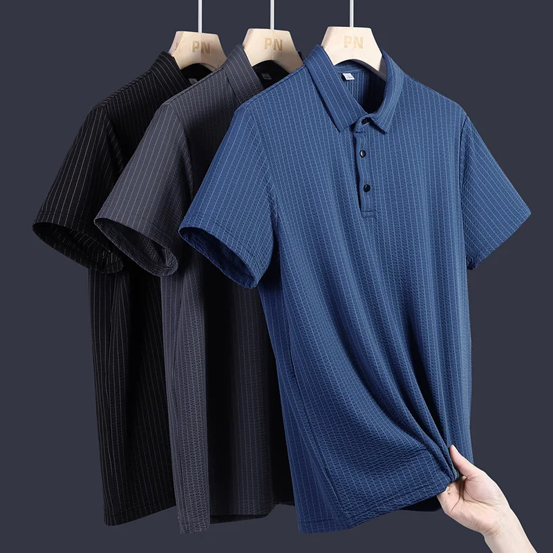 New 2025 Men's Ice Silk Short Sleeve Shirt Luxury Lightweight Summer Striped Handsome Turn Collar Business Casual Top
New 2025 Men's Ice Silk Short Sleeve Shirt Luxury Lightweight Summer Striped Handsome Turn Collar Business Casual Top