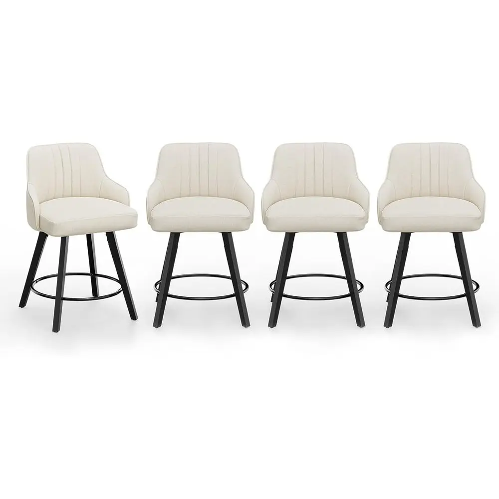 Set of 4 Linen-Covered Swivel Bar Stools with Cushion, Beige Upholstery, Solid Wood Legs for Kitchen Counter
Set of 4 Linen-Covered Swivel Bar Stools with Cushion, Beige Upholstery, Solid Wood Legs for Kitchen Counter
