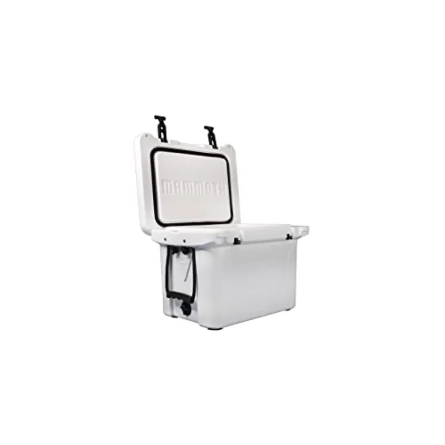 Boat and camping cooler: insulated hard ice chest, 25-quart capacity, holds 30 cans, durable polyethylene, white with blue acce
Boat and camping cooler: insulated hard ice chest, 25-quart capacity, holds 30 cans, durable polyethylene, white with blue acce