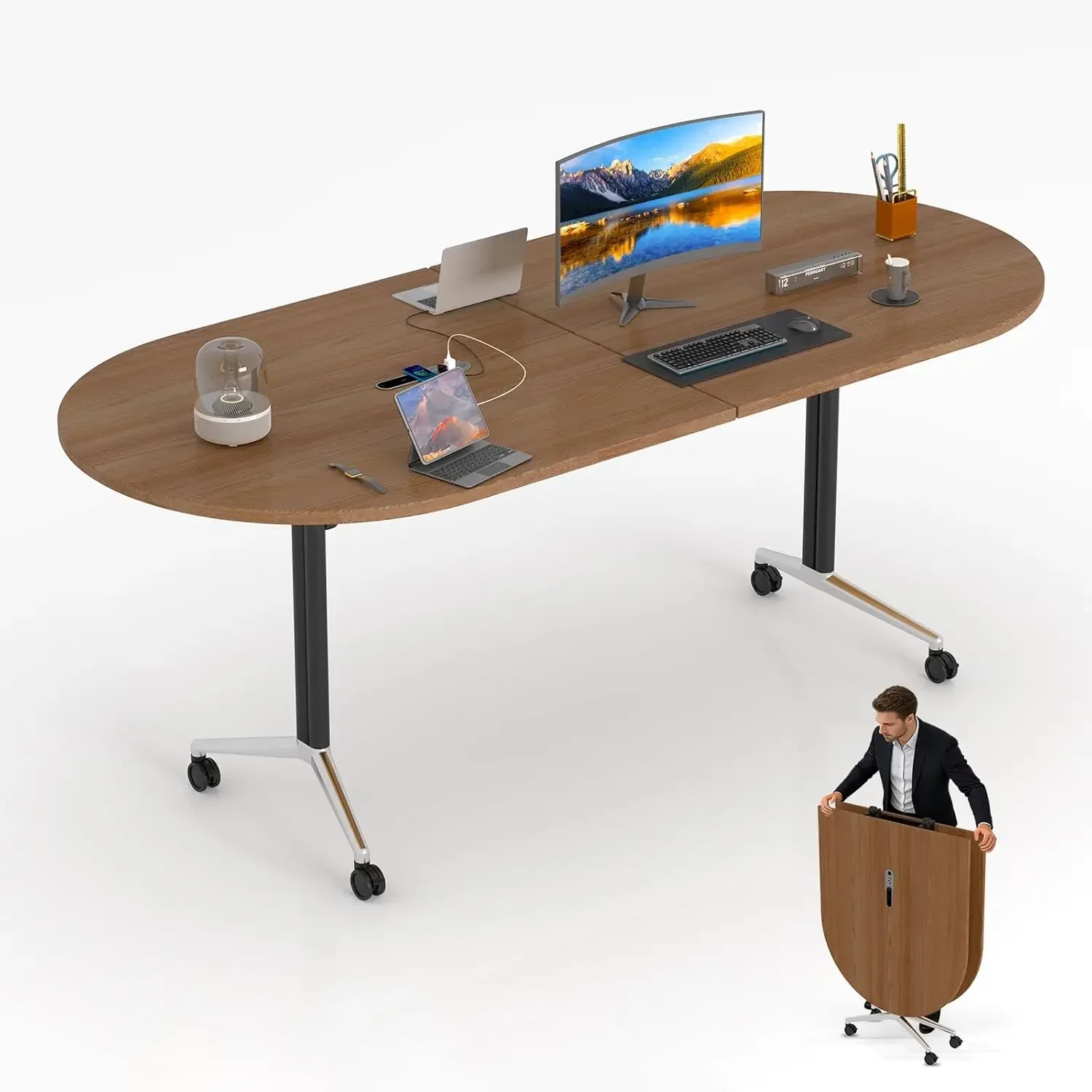8FT Folding Conference Table with Cable Holes & Wireless Charging for 6-8 People Office Business Meeting Walnut Custom
8FT Folding Conference Table with Cable Holes & Wireless Charging for 6-8 People Office Business Meeting Walnut Custom