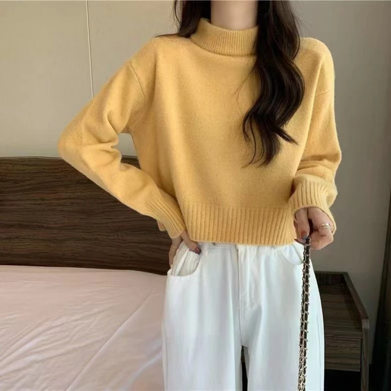 Autumn Half-High Collar Crop Sweater Women Winter Korean Long Sleeve All Match Pullover Ladies Street Casual Knitted Jumper
Autumn Half-High Collar Crop Sweater Women Winter Korean Long Sleeve All Match Pullover Ladies Street Casual Knitted Jumper