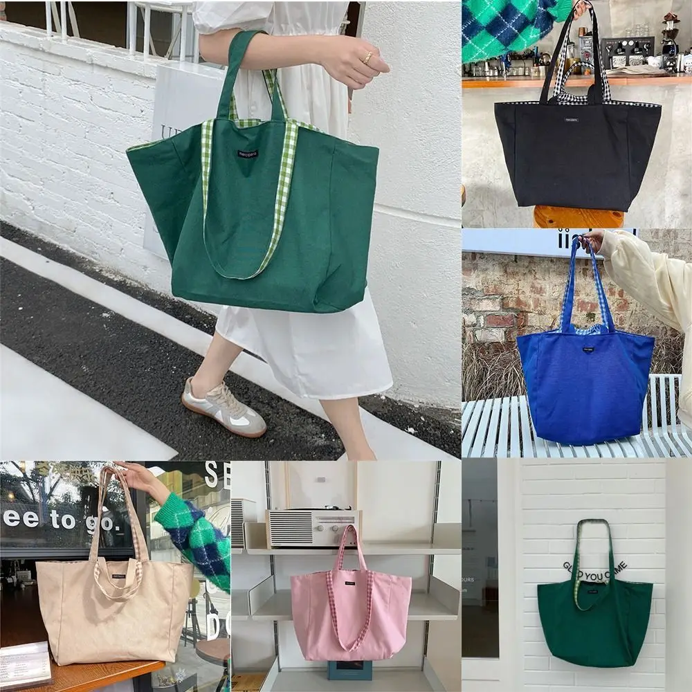 Korean Style Plaid Double-side Canvas Bags Casual Shoulder Bag Solid Color Vacation Tote Bag Large Capacity Men
Korean Style Plaid Double-side Canvas Bags Casual Shoulder Bag Solid Color Vacation Tote Bag Large Capacity Men
