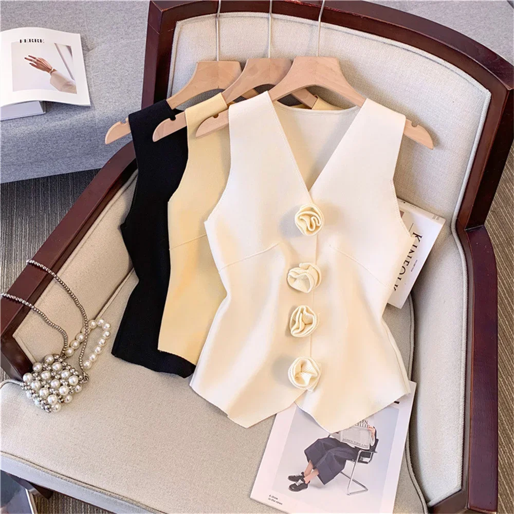 Korean Flower Knitted Vest for Women's Summer V-neck Pullover Sleeveless Vintage Fashion Sweater Vest Knitwear Clothes Crop Top
Korean Flower Knitted Vest for Women's Summer V-neck Pullover Sleeveless Vintage Fashion Sweater Vest Knitwear Clothes Crop Top