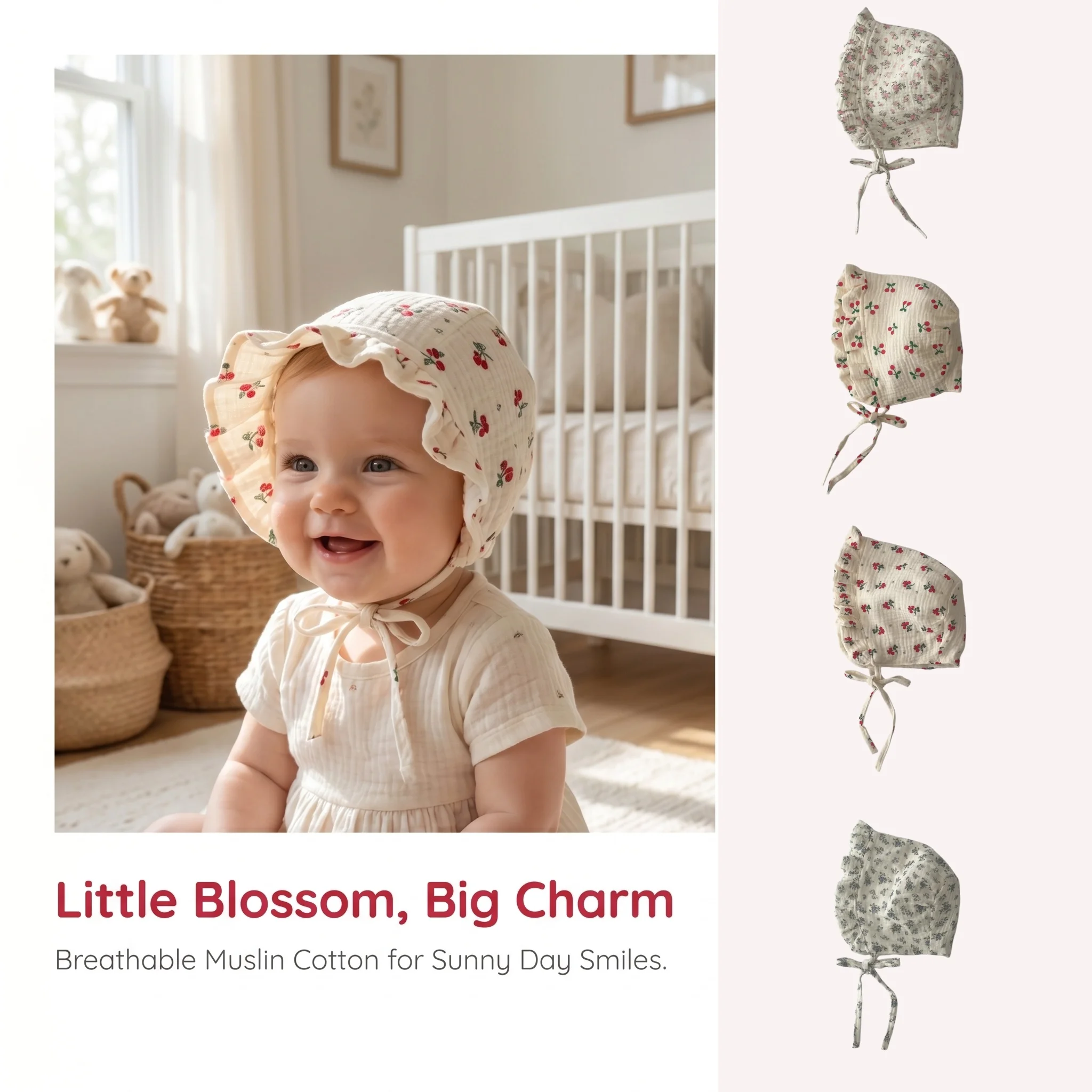 Baby Girls Cotton Bonnet Ruffled Infant Sun Cap with Tie Floral Print 0-12M Newborn Spring Breathable Daily Sweet Hat
Baby Girls Cotton Bonnet Ruffled Infant Sun Cap with Tie Floral Print 0-12M Newborn Spring Breathable Daily Sweet Hat