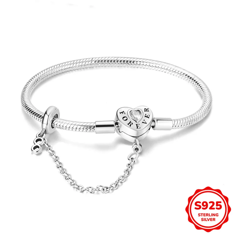 Bracelet 925 Sterling Silver 17-20 CM Heart-shaped Safety Chain Snake Bone Bracelet Fit Charms Beads Fashion Women Jewelry
Bracelet 925 Sterling Silver 17-20 CM Heart-shaped Safety Chain Snake Bone Bracelet Fit Charms Beads Fashion Women Jewelry