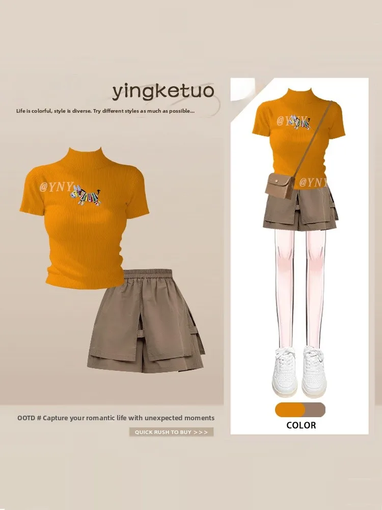 Summer Anti-Aging College Style Cartoon Embroidery Short Sleeve T-Shirt Women's Vintage Chic Double Layer Short Pants Set
Summer Anti-Aging College Style Cartoon Embroidery Short Sleeve T-Shirt Women's Vintage Chic Double Layer Short Pants Set