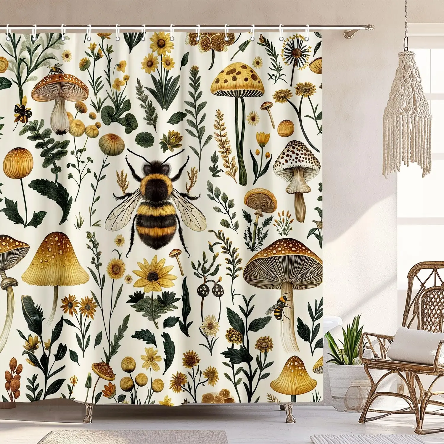 Rustic Boho Mushroom Shower Curtain, Vintage Chic Bee Mushroom Botanical Floral Farmhouse Cottagecore Aesthetic Shower Curtain
Rustic Boho Mushroom Shower Curtain, Vintage Chic Bee Mushroom Botanical Floral Farmhouse Cottagecore Aesthetic Shower Curtain