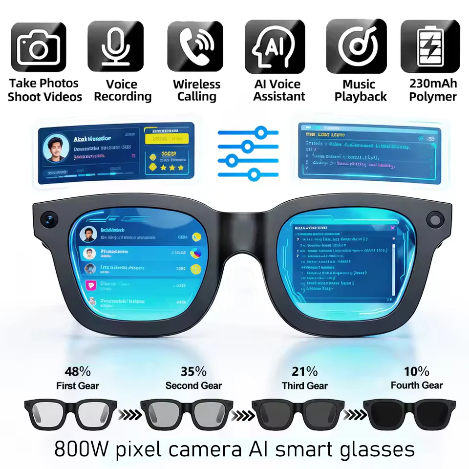 2026 New 800W Pixel Camera Smart Glasses HD Photo Video AI Record Translation Photochromic Lenses Bluetooth Call Music Glasses
2026 New 800W Pixel Camera Smart Glasses HD Photo Video AI Record Translation Photochromic Lenses Bluetooth Call Music Glasses
