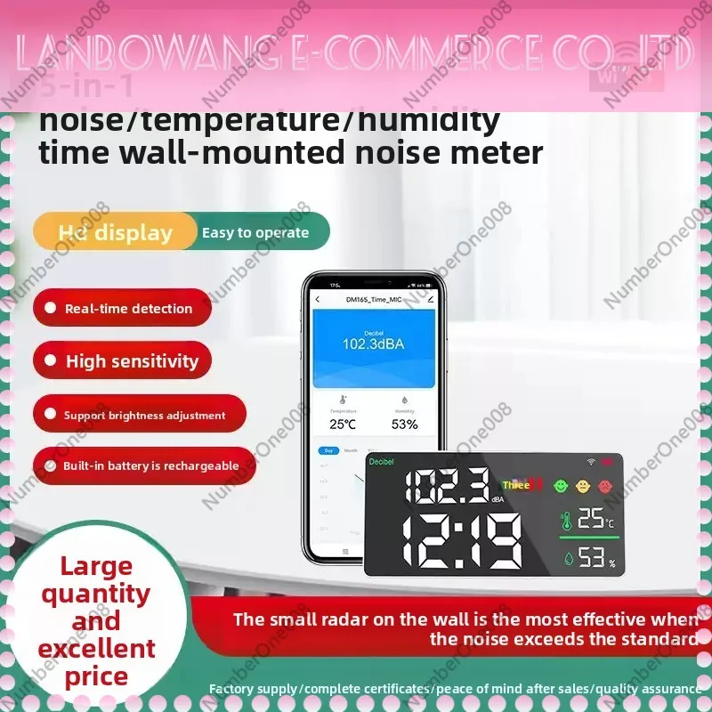 Dienmern DM165A WIFI Decibel Monitor Tuya WIFI Connection Temperature/Humidity/Time Sensor Meter Noise Detector with LED Display
Dienmern DM165A WIFI Decibel Monitor Tuya WIFI Connection Temperature/Humidity/Time Sensor Meter Noise Detector with LED Display