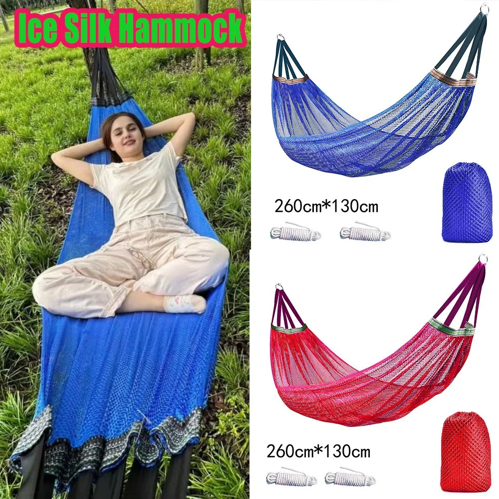 Outdoor Camping Travel Ice Silk Mesh Hammock Swing with Curved Anti Tip Bar Portable and Lightweight for Garden Backyard Patio
Outdoor Camping Travel Ice Silk Mesh Hammock Swing with Curved Anti Tip Bar Portable and Lightweight for Garden Backyard Patio