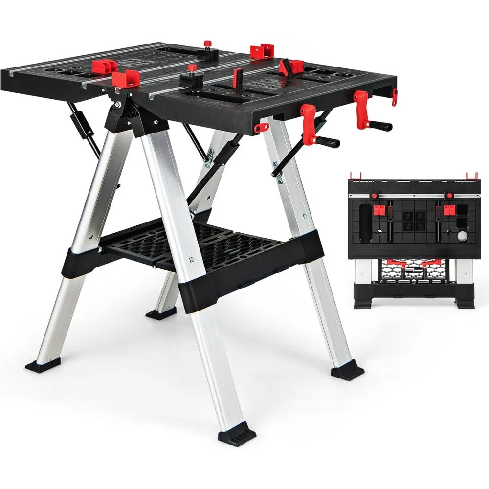 Portable Workbench, 2-in-1 Folding Work Table w/Clamps, 2 x 4 Brackets, 32.5 L x 25 W x 21.5-32.5-Adjustable Height, 440L
Portable Workbench, 2-in-1 Folding Work Table w/Clamps, 2 x 4 Brackets, 32.5 L x 25 W x 21.5-32.5-Adjustable Height, 440L