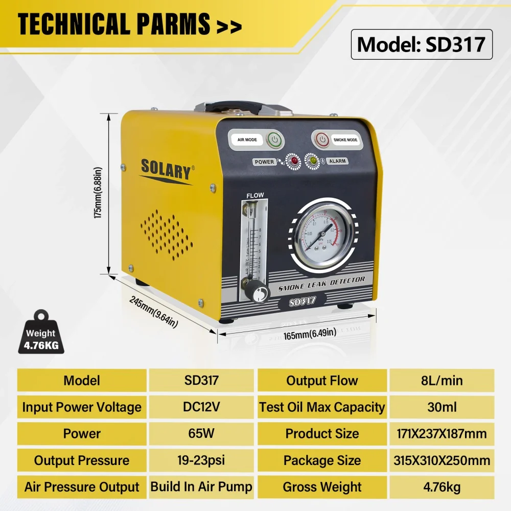 SD317 Professional 12V Car Leak Detector Engine Intake Cooling Pipe Diagnostic Tool EVAP Machine with 1-Year Warranty
SD317 Professional 12V Car Leak Detector Engine Intake Cooling Pipe Diagnostic Tool EVAP Machine with 1-Year Warranty