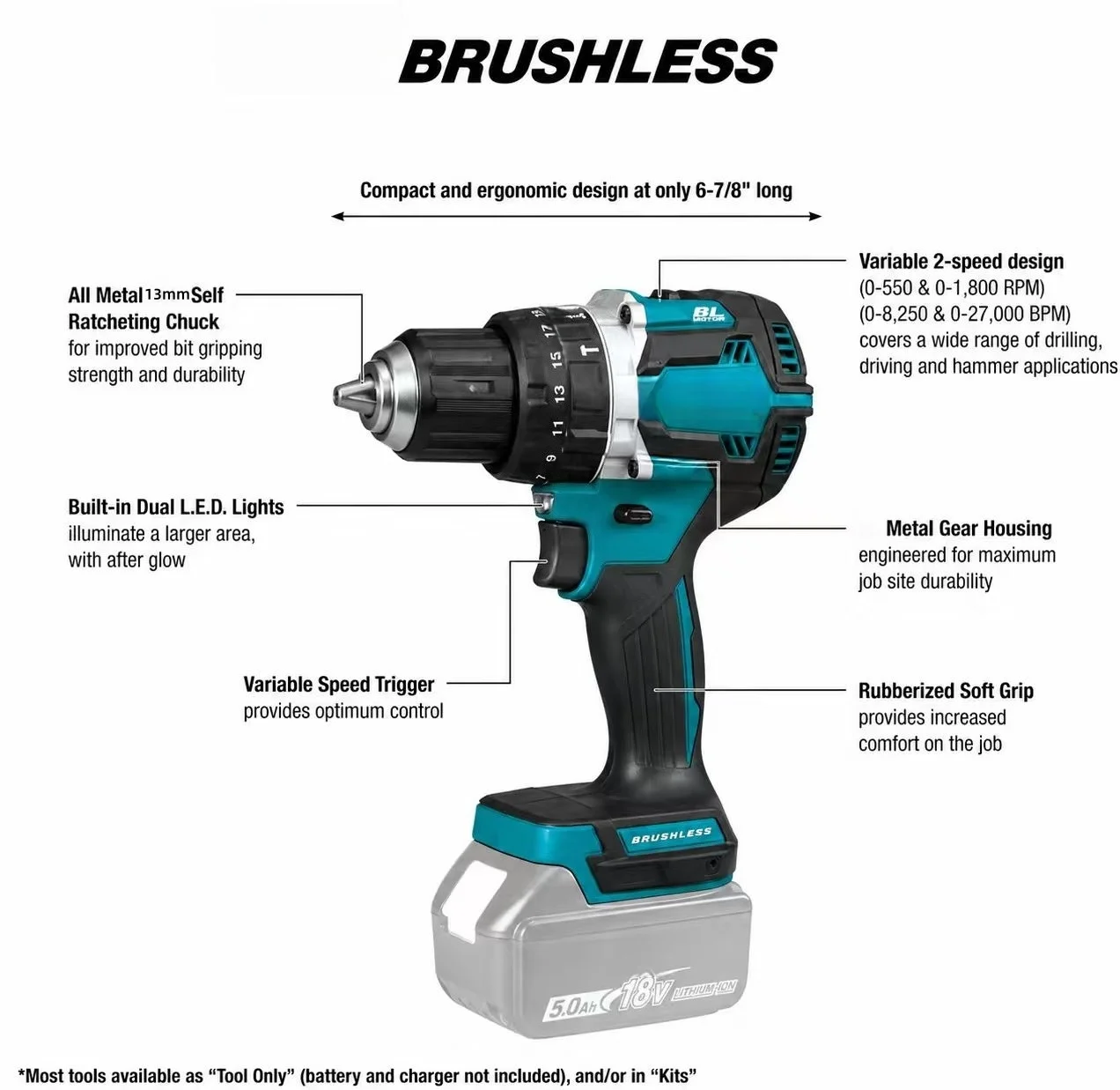 For Makita 13mm Chuck 18V LXT® Lithium-Ion Compact Brushless Cordless 1/2" Hammer Driver-Drill High Torque Electric Screwdriver
For Makita 13mm Chuck 18V LXT® Lithium-Ion Compact Brushless Cordless 1/2" Hammer Driver-Drill High Torque Electric Screwdriver
