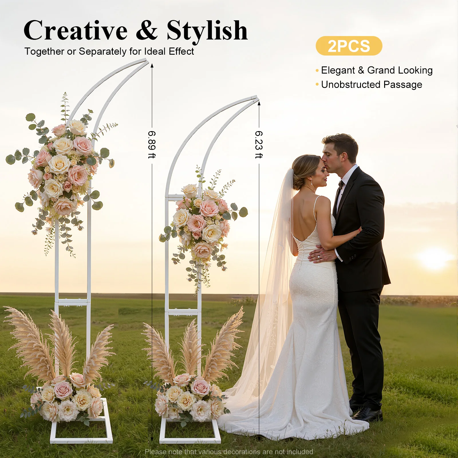 2Pcs Wedding Arch Backdrop Stand, Gold Metal Curved Arch Stands with Stable Base for Ceremony Party Decoration, Flowers Balloon
2Pcs Wedding Arch Backdrop Stand, Gold Metal Curved Arch Stands with Stable Base for Ceremony Party Decoration, Flowers Balloon