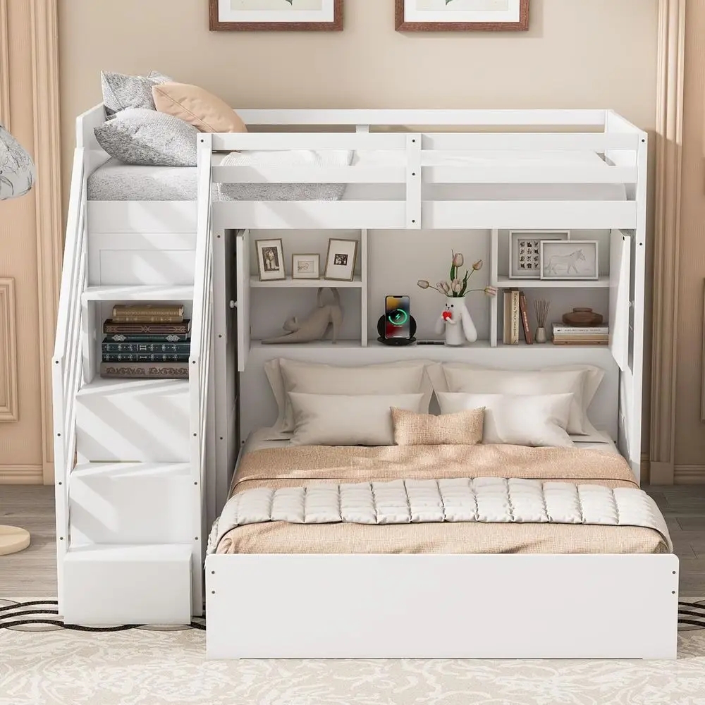 SOTSEA Twin Over ull L-Shape Bunk Bed with Stairs, Solid Wood Bunk Beds e with Wardrobe,USB and Light, Kids Bunk Bed with Storag
SOTSEA Twin Over ull L-Shape Bunk Bed with Stairs, Solid Wood Bunk Beds e with Wardrobe,USB and Light, Kids Bunk Bed with Storag