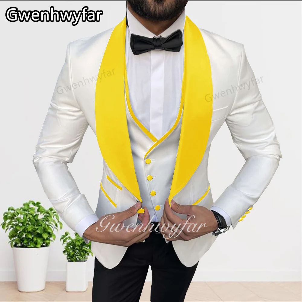 Gwenhwyfar Fashion Design White Men Suit Wedding Costume Groom Yellow Lapel Fashion Tuxedo Terno Masculino (Jacket+Pants+Vest)
Gwenhwyfar Fashion Design White Men Suit Wedding Costume Groom Yellow Lapel Fashion Tuxedo Terno Masculino (Jacket+Pants+Vest)