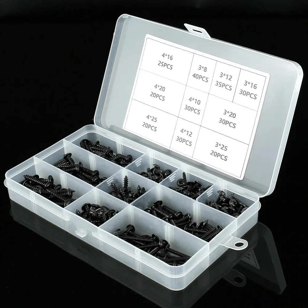 280pcs M3 M4 Self Tapping Screws With Washers 8/10/12/16/20/25mm Pan Head Phillips Zinc Plated Carbon Steel Screw Assortment Kit 
280pcs M3 M4 Self Tapping Screws With Washers 8/10/12/16/20/25mm Pan Head Phillips Zinc Plated Carbon Steel Screw Assortment Kit